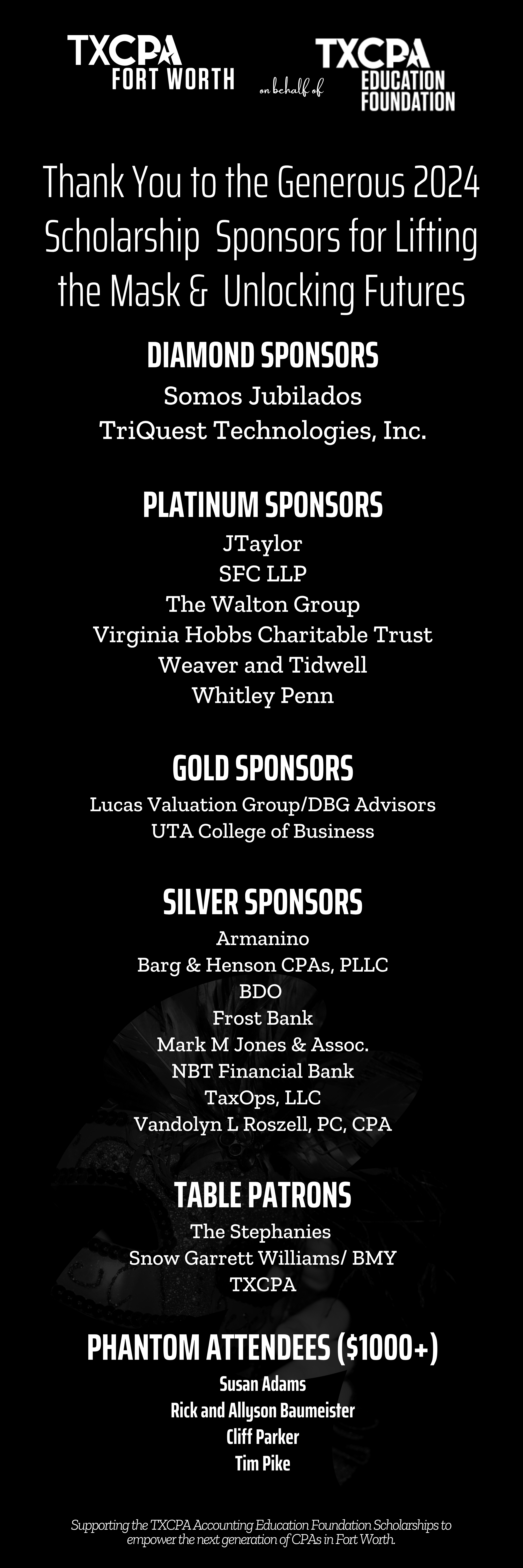Counting by Candlelight:  A Masquerade Affair Sponsors