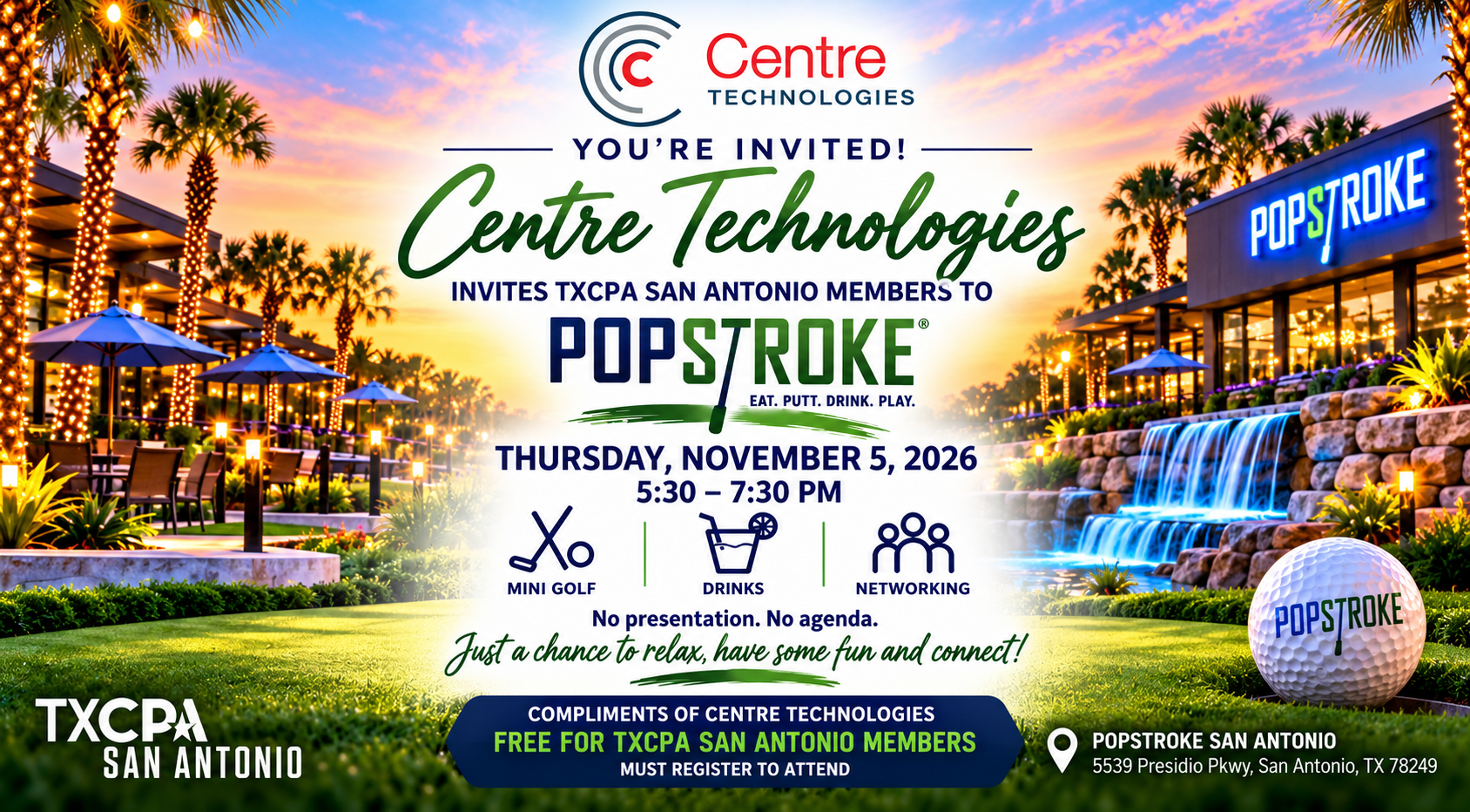 Centre Technologies PopStroke Sunset Invite